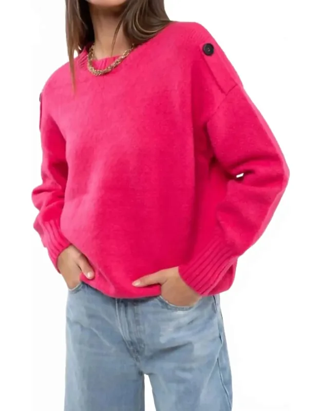 Button Tab Shoulder Pullover Sweater