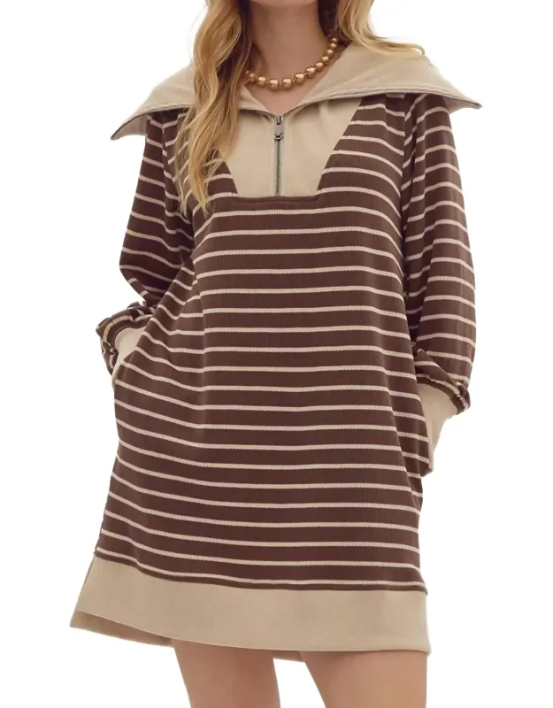 Ribbed Zip Up Long Sleeve Mini Dress