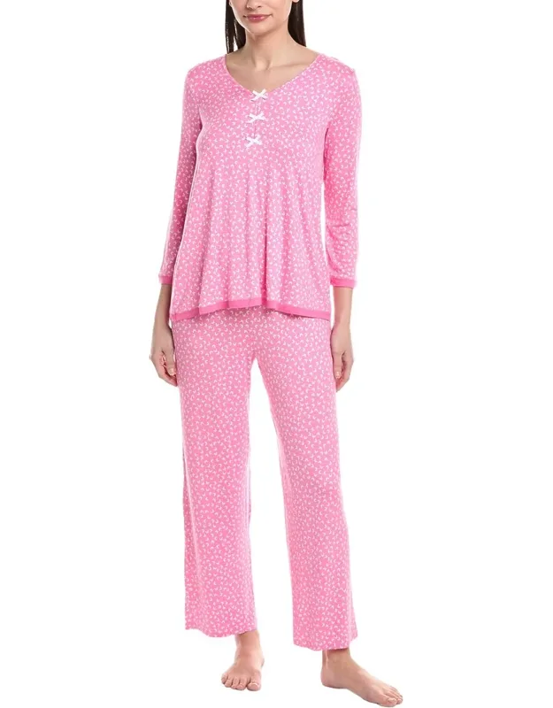 Cropped Sleeve Top And Cropped Pants Pj Set