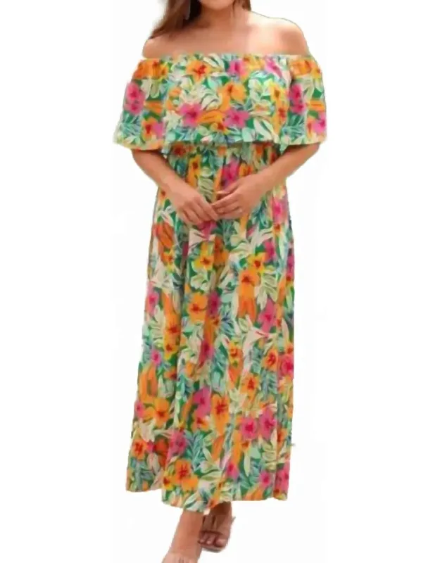 Resort Radiance Tropical Off-shoulder Maxi Dress