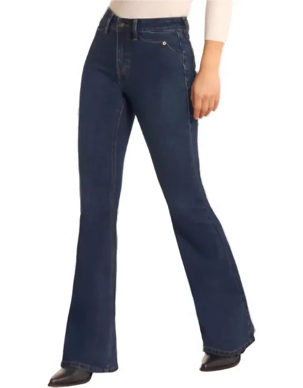 Scallop Detail Button Flare Jeans