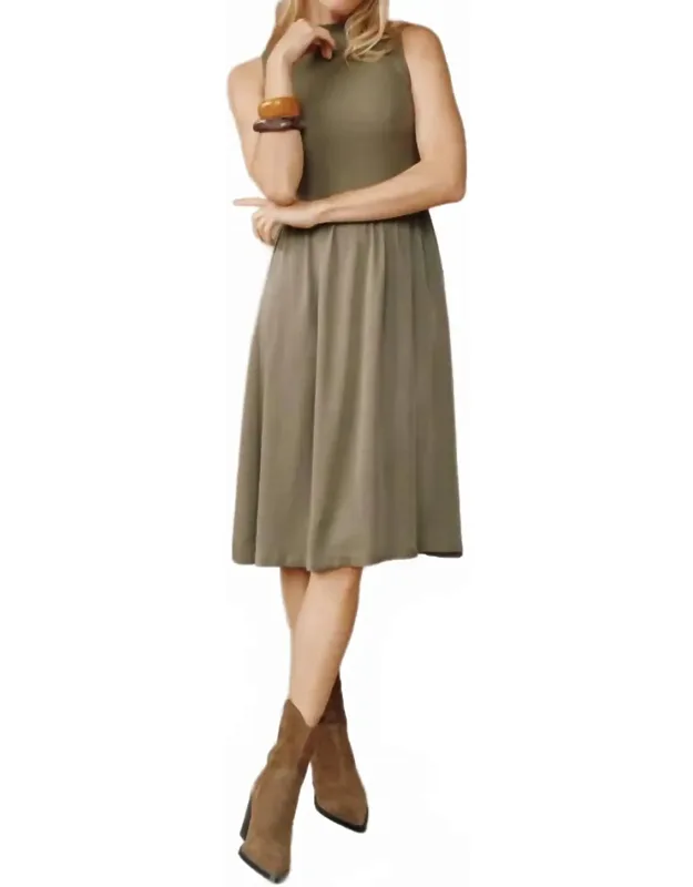 Sleeveless Mock Neck Mixed Dress