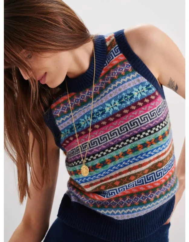 Cashmere Sweater Vest In Fair Isle