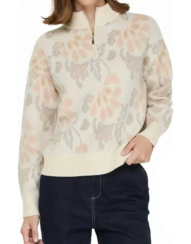 Jacquard Floral Half-zip Sweater