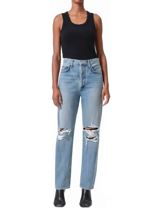 90s Pinch Waist Ripped High Waist Straight Leg Jeans