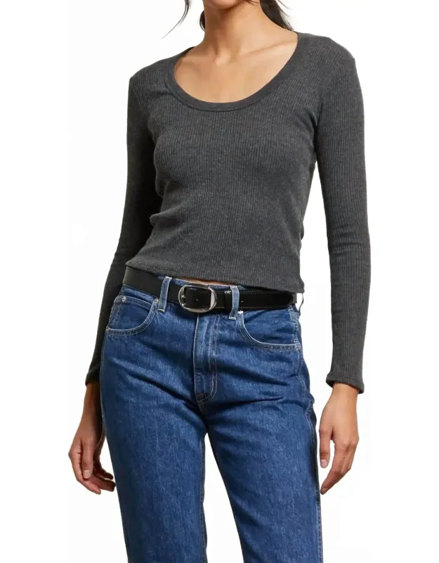 Ribbed Long Sleeve U Neck Sweater