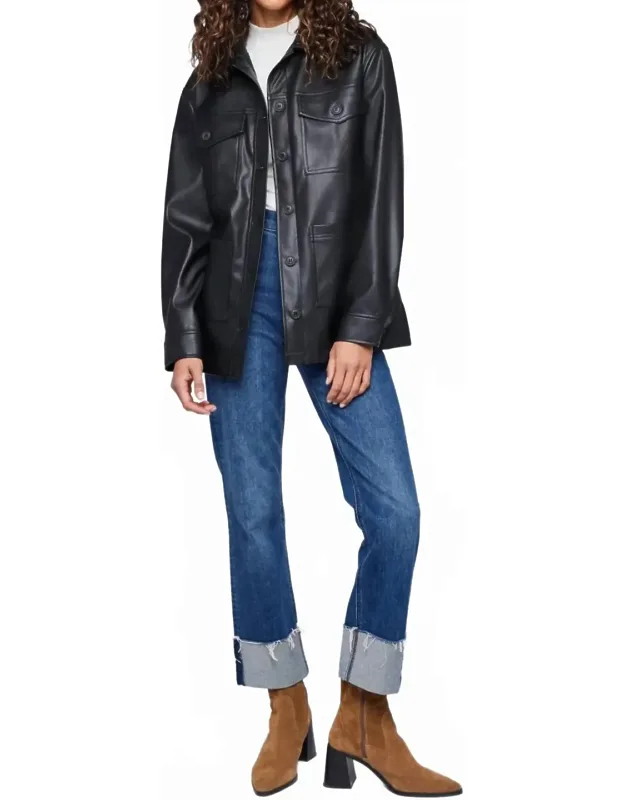 Faux Leather Belted Trench Jacket