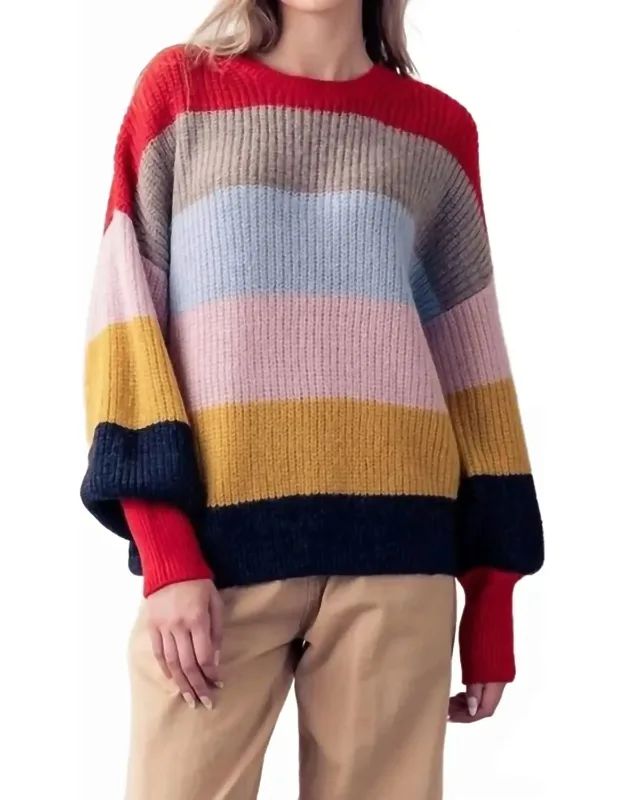 Striped Puff Sleeve Sweater