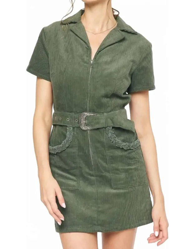 Corduroy Collared Utility Mini Dress