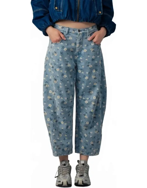Floral Print Denim Pants