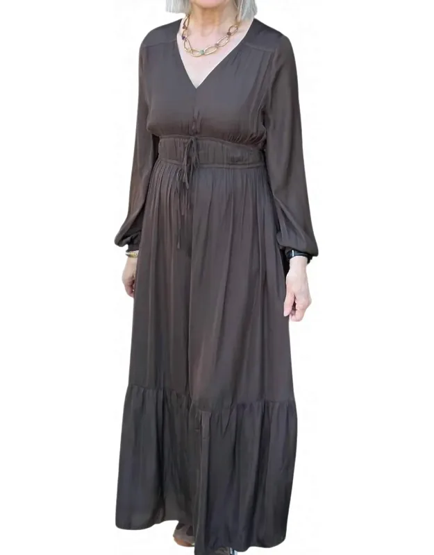 Tiered Satin Maxi Dress