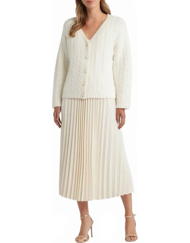 Pleated Slipdress And Cardigan Set