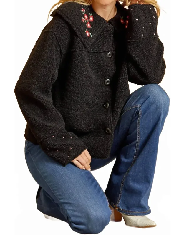 Embroidered Sherpa Jacket