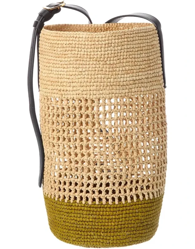 Billie Small Raffia & Leather Bucket Bag
