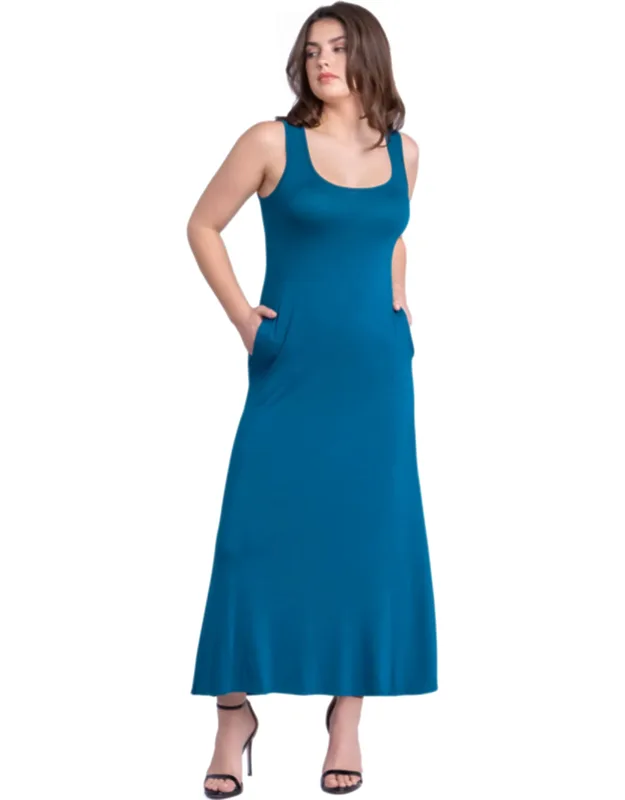 Scoop Neck Sleeveless A-line Pocket Maxi Dress