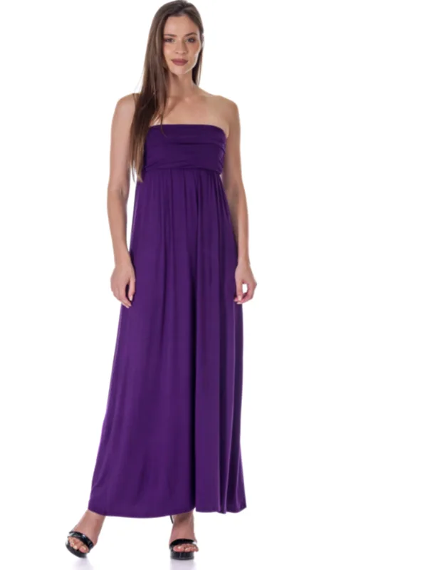 Strapless Tube Empire Ruched Waist Flowy Maxi Dress