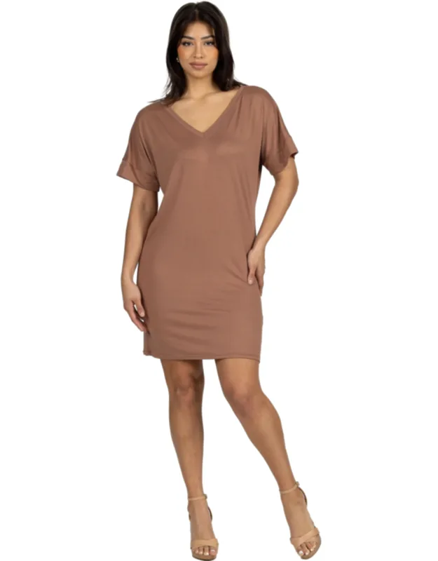 T Shirt Dress With Flattering V Neckline And Loose, Flowy Fit