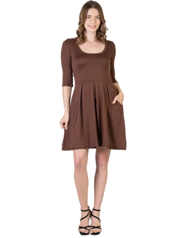 Scoop Neck Three Quarter Sleeve Fit And Flare Mini Dress