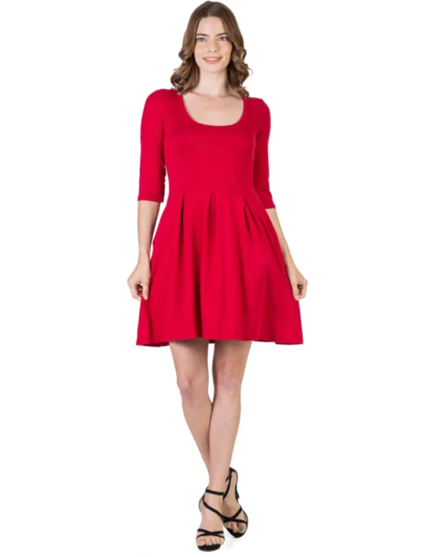 Scoop Neck Three Quarter Sleeve Fit And Flare Mini Dress