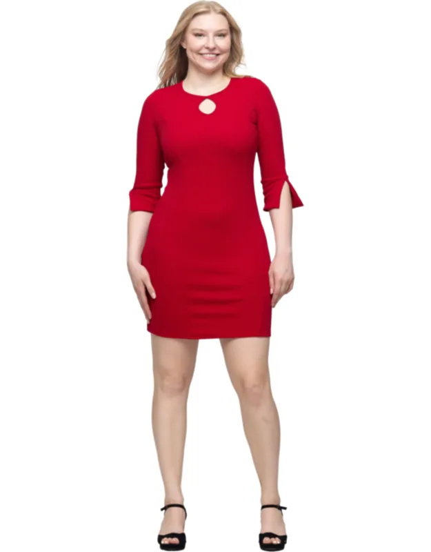 Keyhole Detail Three Quarter Split Sleeve Mini Sheath Dress