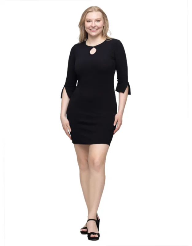 Keyhole Detail Three Quarter Split Sleeve Mini Sheath Dress