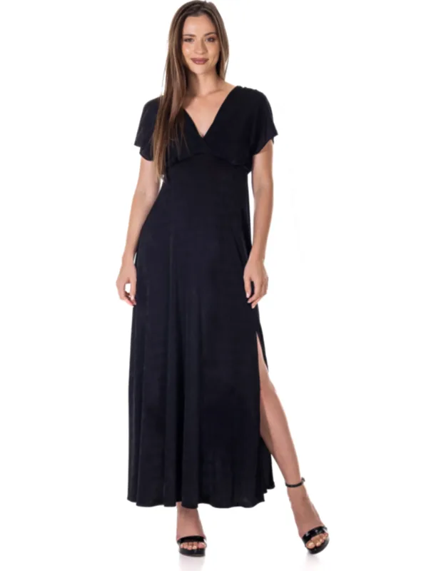 _maxi Dress With Flutter Sleeves And Empire Waist_