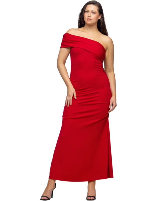 Formal One Shoulder Bodycon Rouched Mermaid Maxi Dress