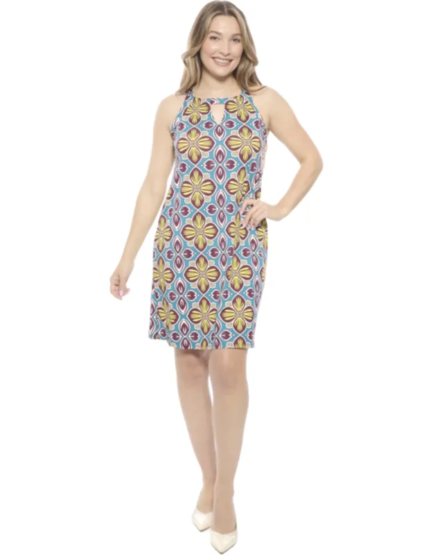 Floral Knee Length Paisley Sleeveless Keyhole Dress