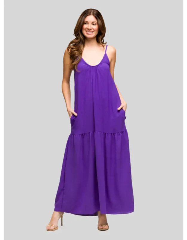 Lightweight Scoop Neck Spaghetti Strap Pocket A Line Maxi Dress