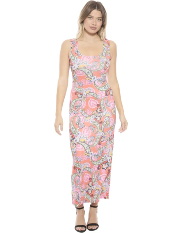 Paisley Scoop Neck Sleeveless Racerback Tank Maxi Dress
