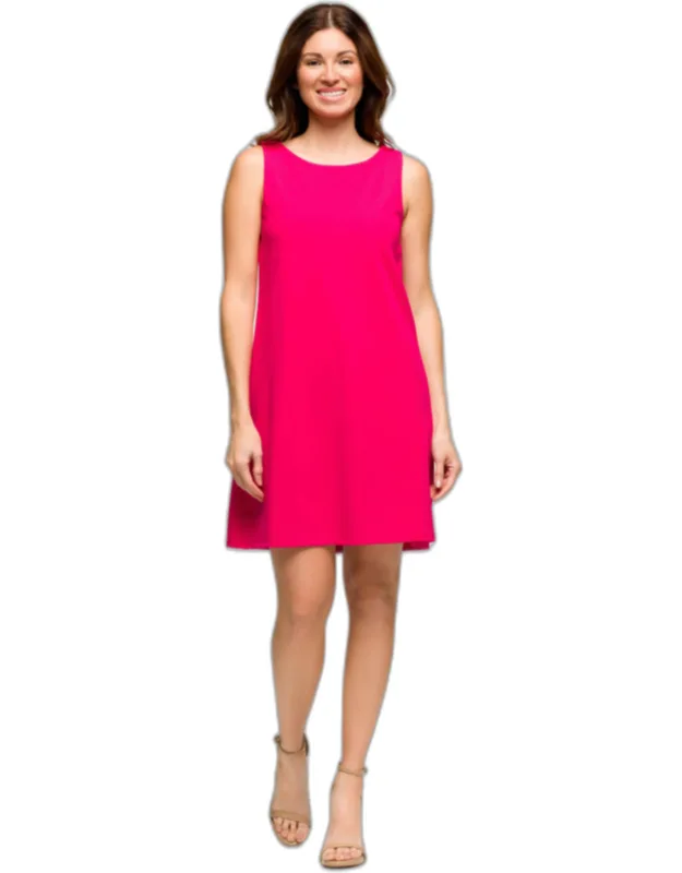 Round Neck Sleeveless A-line Mini Shift Dress - Smooth Stretch Fabric, Relaxed Fit