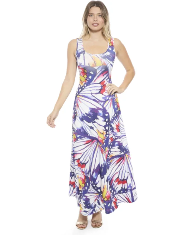 Butterfly Scoop Neck Sleeveless A-line Maxi Dress