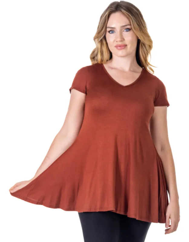 Loose Fit Tunic Top With V Neck