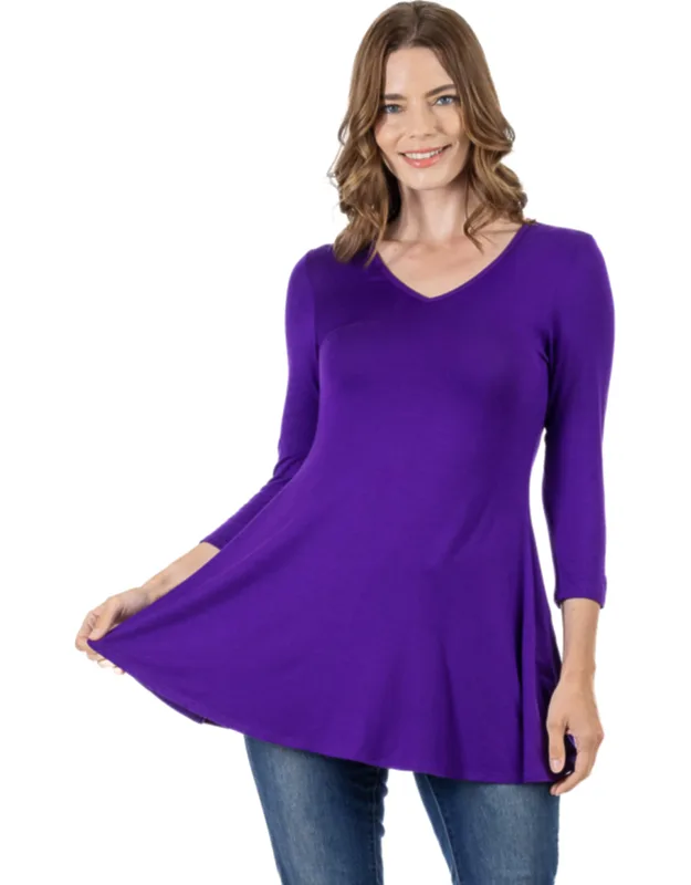 Three Quarter Sleeve V Neck Tunic Top