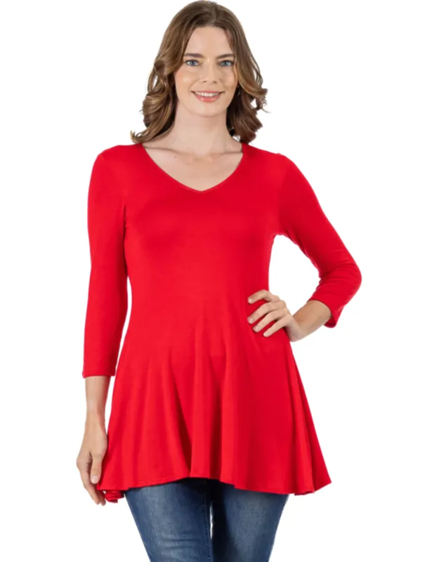 Three Quarter Sleeve V Neck Tunic Top