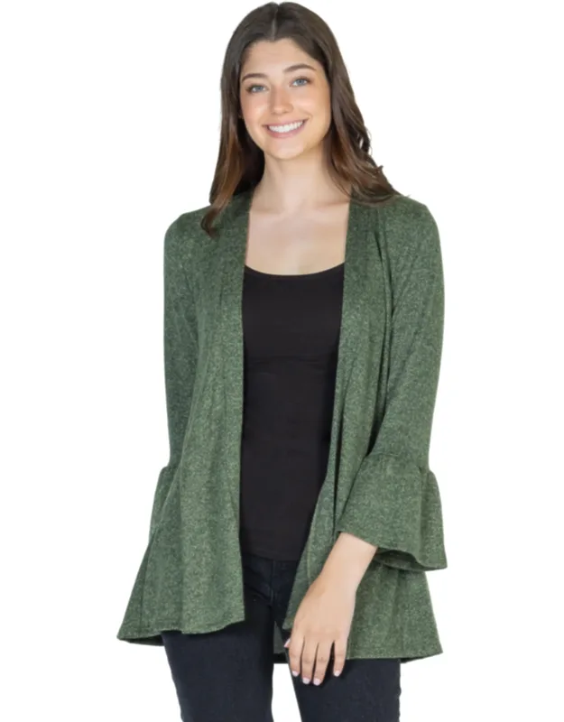 Knit Three Quarter Bell Sleeve Open Cardigan