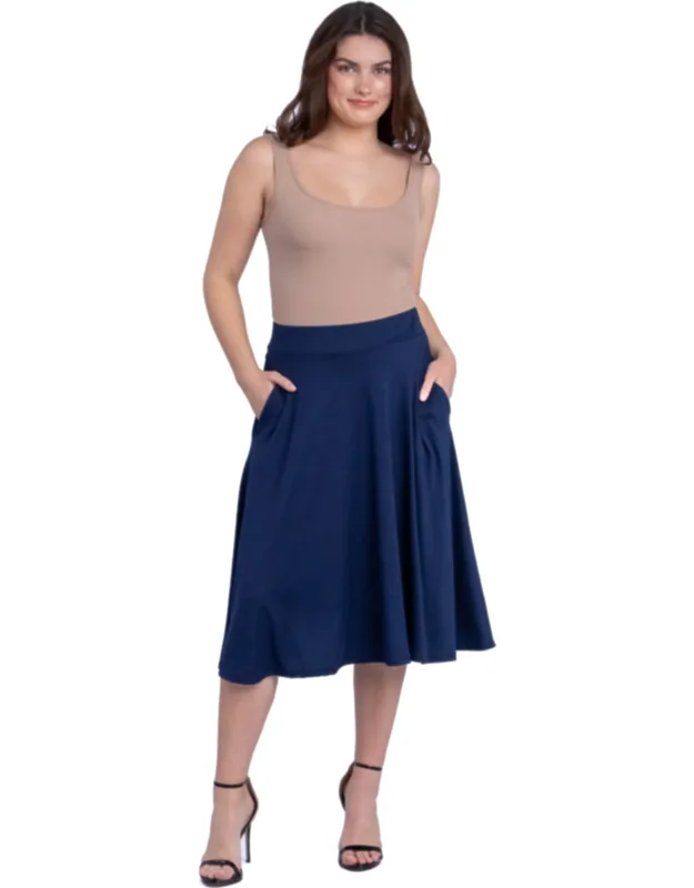 Elastic Waist Pleated Pocket Midi Skirt