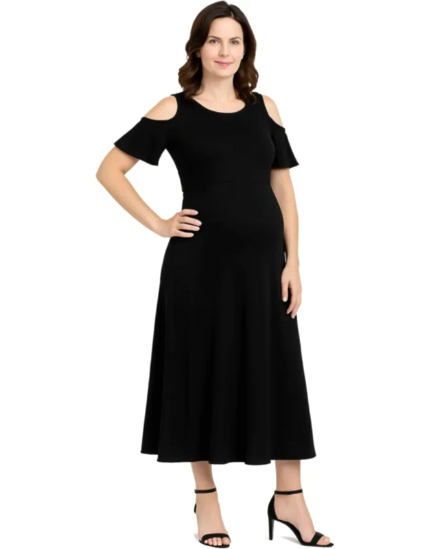 Maternity Ruffle Cold Shoulder A Line Maxi Dress