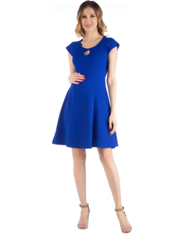 Scoop Neck Keyhole Detail Cap Sleeve Soft Flare Mini Dress, Versatile Maternity Dress