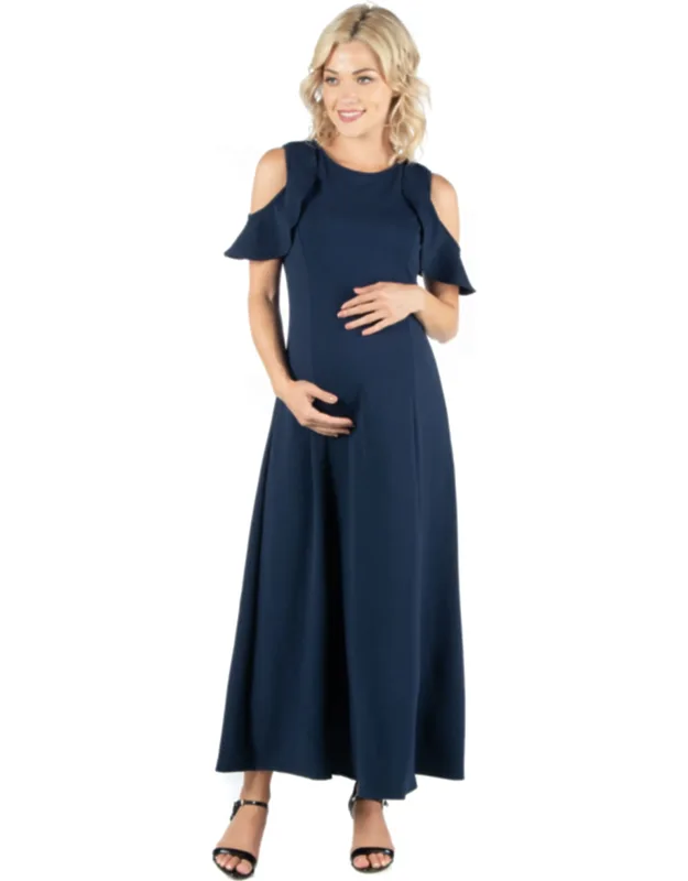 Maternity Ruffle Cold Shoulder A Line Maxi Dress