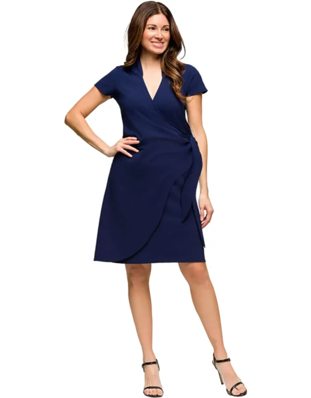 Maternity Mandarin Collar V Neck Knee Length Faux Wrap Dress