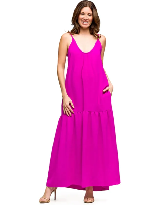 Maternity Scoop Neck Spaghetti Strap Pocket Maxi Dress