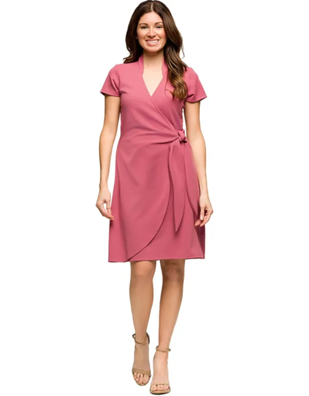 Maternity Mandarin Collar V Neck Knee Length Faux Wrap Dress