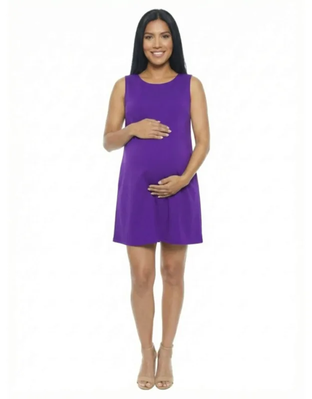 24seven Comfort Apparel Maternity Round Neck Sleeveless Mini Shift Dress, Soft Lightweight Fabric, Above The Knee Hem