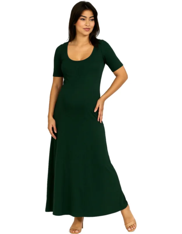 Maternity Scoop Neck Elbow Sleeve A Line Maxi Dress