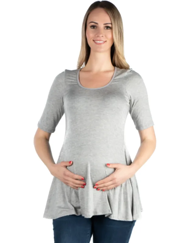 Maternity Scoop Neck Elbow Swing Flared Tunic Top