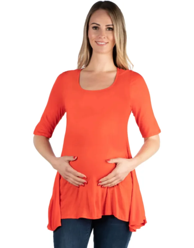 Maternity Scoop Neck Elbow Swing Flared Tunic Top