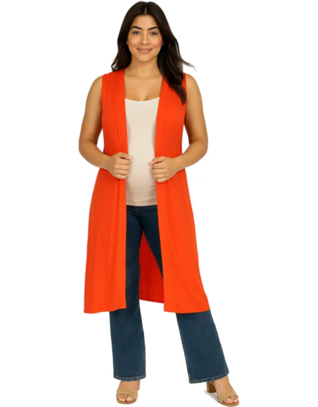 Maternity Sleeveless Open Front Side Slit Extra Long Cardigan