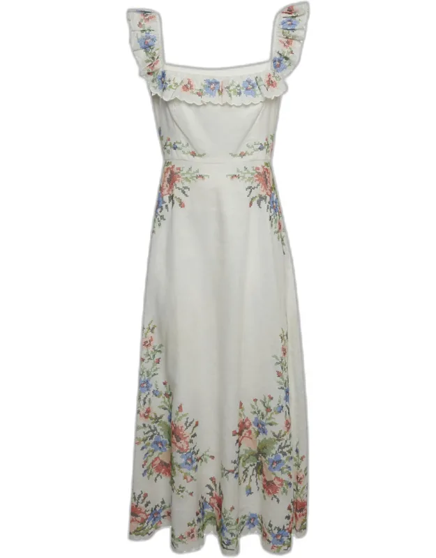 Linen Cross Stitch Off Shoulder Dress