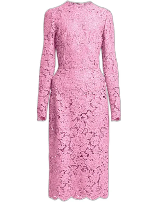 Floral Lace Long-sleeve Midi Dress